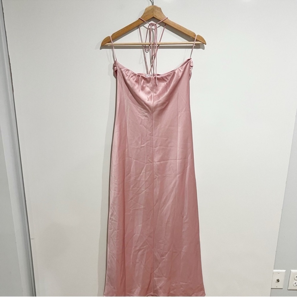 NWT Reformation Valora Satin Halter Maxi Dress in Color Babygirl Pink Size 6 - Picture 8 of 15